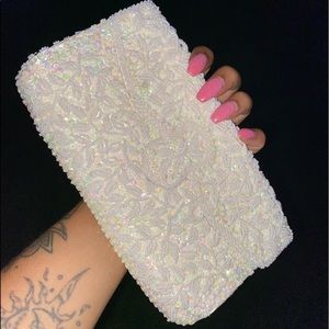Vintage White Beaded Clutch Purse